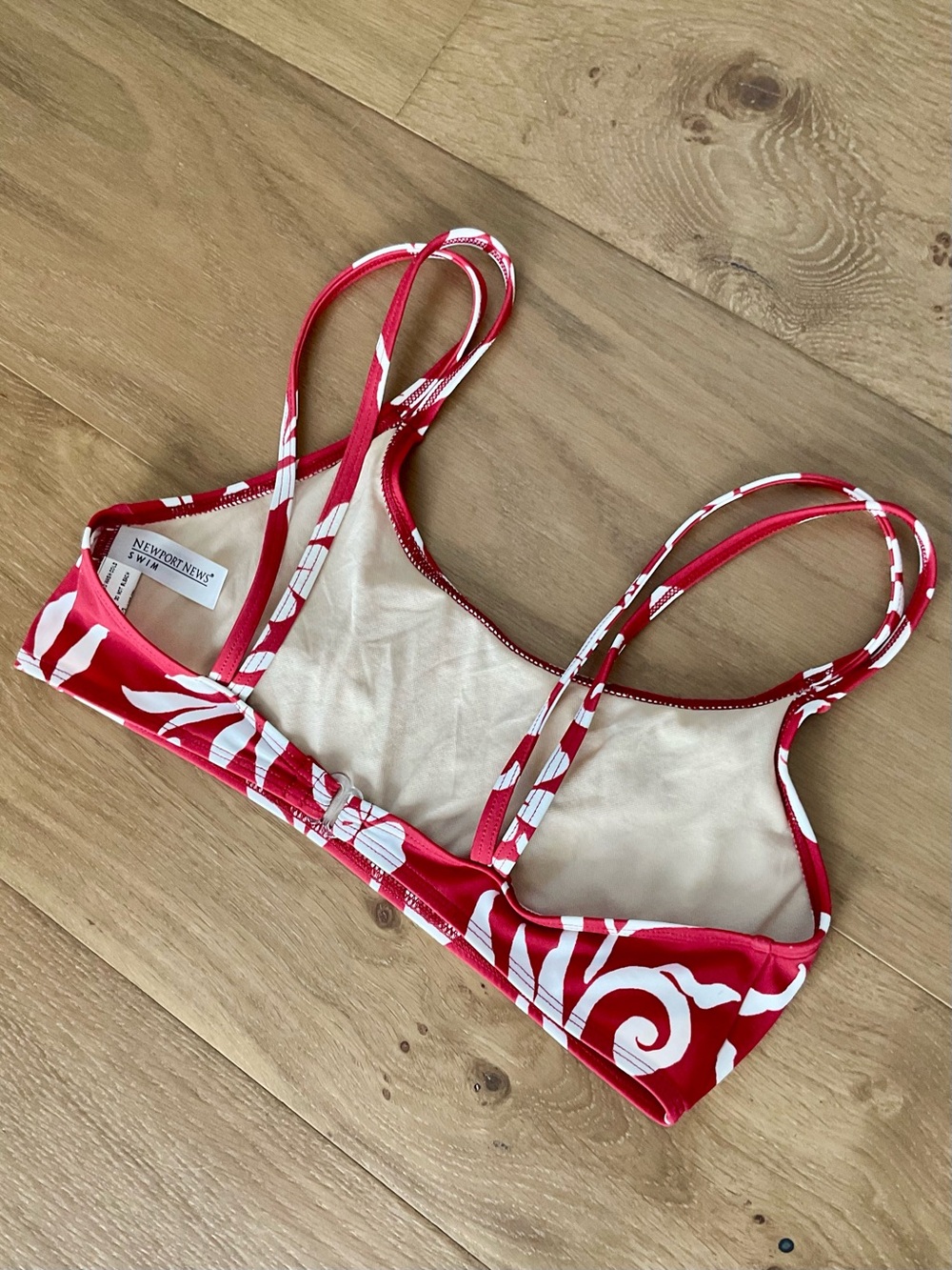 VTG Newport News Y2K Bikini Bra Top Swim Red Hibiscus Floral Hawaiian Sz 12 EUC - Picture 4 of 7